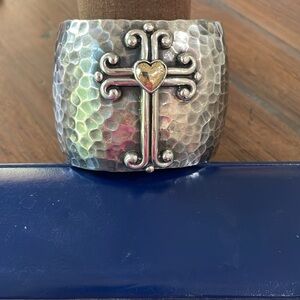 J Nez, Navajo sterling silver and gold, 2 inch cuff bracelet , signed by artist